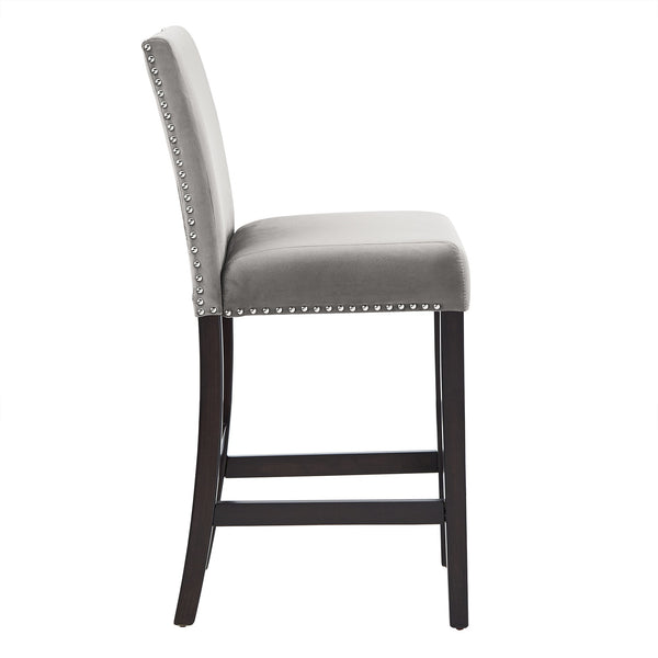 Banford Velvet Nailhead Counter Height Stool Set with Rubberwood Legs for Kitchen Bar