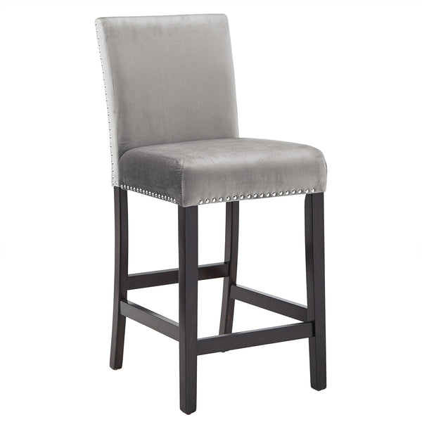 Banford Velvet Nailhead Counter Height Stool Set with Rubberwood Legs for Kitchen Bar