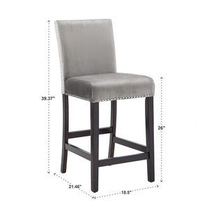 Banford Velvet Nailhead Counter Height Stool Set with Rubberwood Legs for Kitchen Bar
