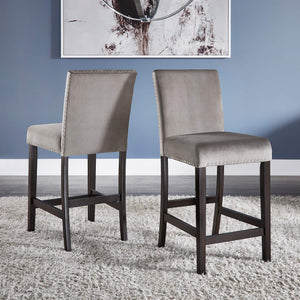 Banford Velvet Nailhead Counter Height Stool Set with Rubberwood Legs for Kitchen Bar