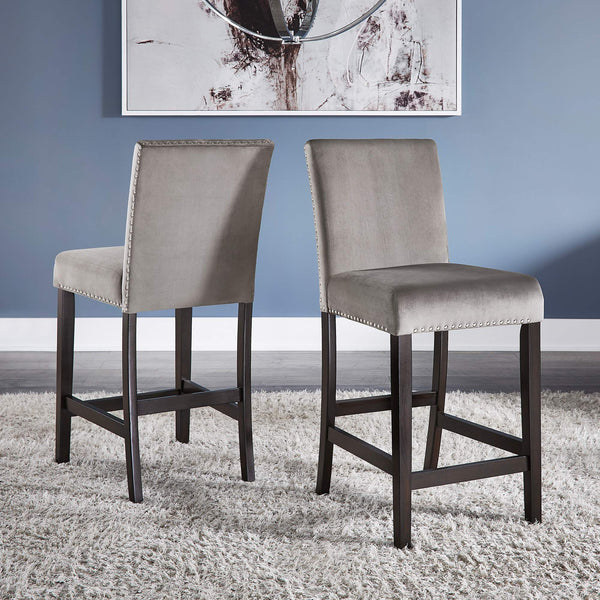 Banford Velvet Nailhead Counter Height Stool Set with Rubberwood Legs for Kitchen Bar