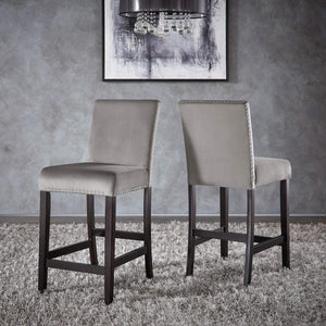 Banford Velvet Nailhead Counter Height Stool Set with Rubberwood Legs for Kitchen Bar