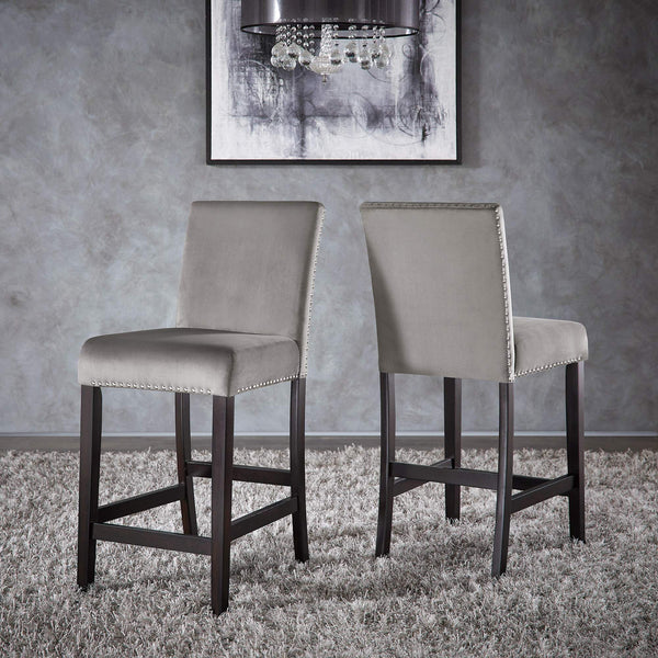Banford Velvet Nailhead Counter Height Stool Set with Rubberwood Legs for Kitchen Bar