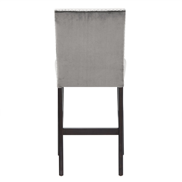 Banford Velvet Nailhead Counter Height Stool Set with Rubberwood Legs for Kitchen Bar