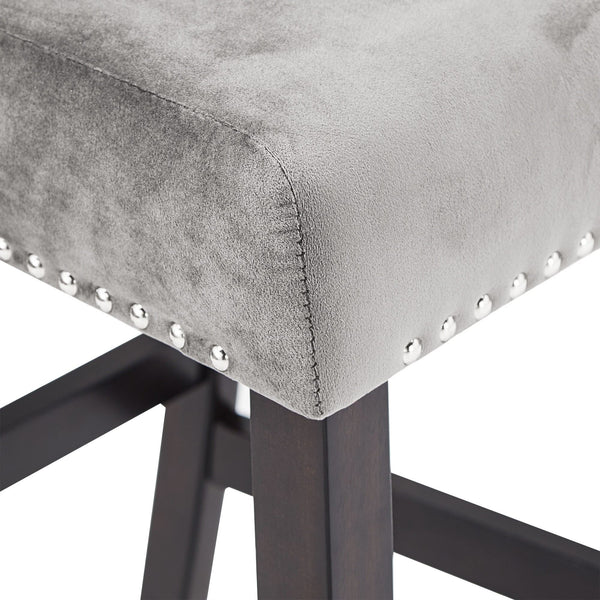 Banford Velvet Nailhead Counter Height Stool Set with Rubberwood Legs for Kitchen Bar