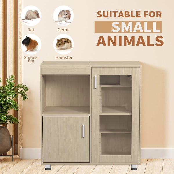 English Elm Guinea Pig Solid Wood Habitat with Acrylic View Panel and Built in Storage Cabinet Teak W1850P168642