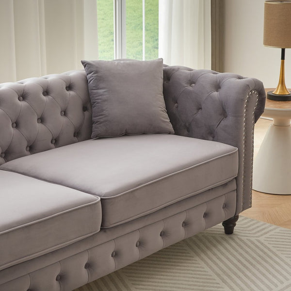 English Elm Fx Chesterfield Sofa Set Tufted Tech Fabric Upholstered Living Room Seating Combo Grey W1926S00121