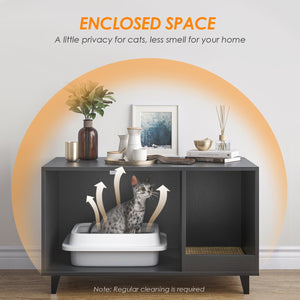 English Elm STARY Hidden Cat Litter Box Enclosure Furniture with Scratch Pad, Odor-Control, Sturdy 120LB Load Black T3623P339384