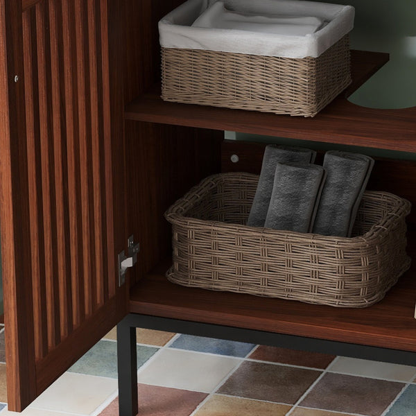 English Elm Christopher Knight Home® - 30" Vintage Bathroom Vanity with Rectangle Ceramic Sink, Rubber Wood Legs, Soft-Close Doors, Adjustable Shelves Antique brown,Dark Brown N817P245324B