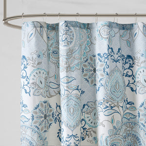JLA Home Madison Park - Printed Cotton Shower Curtain — Soft Blue Floral & Medallion Percale, OEKO-TEX, 72"x72", Machine Washable MP70-5822