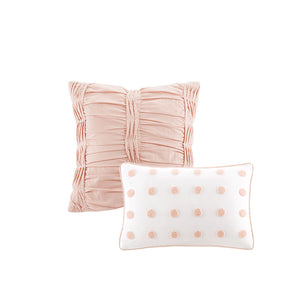 JLA Home Urban Habitat - Cotton Brooklyn Jacquard Duvet Set with Tufted Chenille Dots, Quilted Euro Shams & Pillows Pink UH12-0209