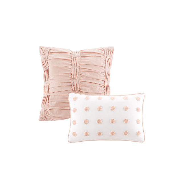 JLA Home Urban Habitat - Cotton Brooklyn Jacquard Duvet Set with Tufted Chenille Dots, Quilted Euro Shams & Pillows — Luxe, Easy-Care Retreat Pink UH12-0208