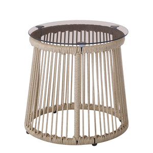 English Elm Christopher Knight Home® - MOONSTONE Light Brown Side Table with Handwoven Rope, Tempered Glass Top, Iron Frame, Modern Outdoor N775P251642B