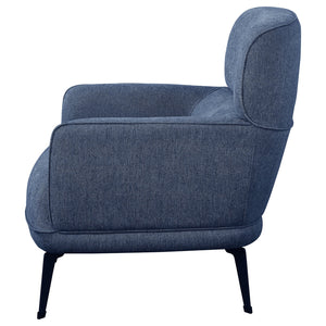 English Elm 1pc Modern Transitional Upholstered Crescent Arm Accent Chair with Rounded Track Arms and Metal Legs Blue 35 L x 31.25 W x 29 H B011P306686