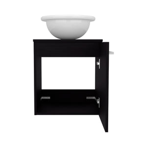 English Elm Bathroom Sleek Single-Door Vanity with Integrated Sink — Modern Minimalist Engineered Wood Storage, Durable & Eco-Friendly Black 26.38 L x 22.44 W x 11.42 H B097P296811