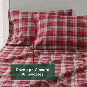 English Elm 4 Pcs Cozy Red Plaid Full Sheet Set - 100% Cotton Flannel For Softness, Warmth & Timeless Style B035P319782