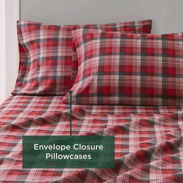 English Elm 4 Pcs Cozy Red Plaid Full Sheet Set - 100% Cotton Flannel For Softness, Warmth & Timeless Style B035P319782