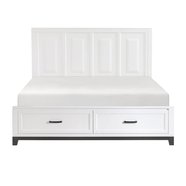 English Elm White Garretson Queen Platform Bed with Built-In Storage Drawers Rustic-Transitional Wood Frame White 87.5 L x 38.5 W x 4.5 H B011S01493