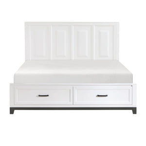 English Elm White King Platform Bed Tall Paneled Headboard Storage Drawers Solid Wood Frame B011S01494