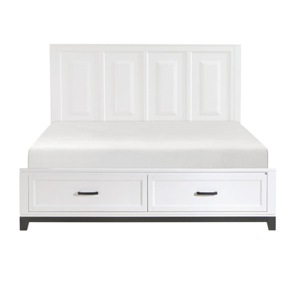 English Elm White King Platform Bed Tall Paneled Headboard Storage Drawers Solid Wood Frame B011S01494