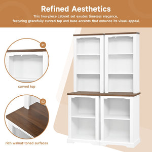English Elm On-trend Two Piece Walnut Veneer Freestanding Bookcase Set with Curved Sculptural White N721P394507K