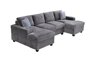 English Elm Multifunctional Corduroy Modular Sectional with Dual Chaise Cup Holders Living Room Dark Gray B2730S00072