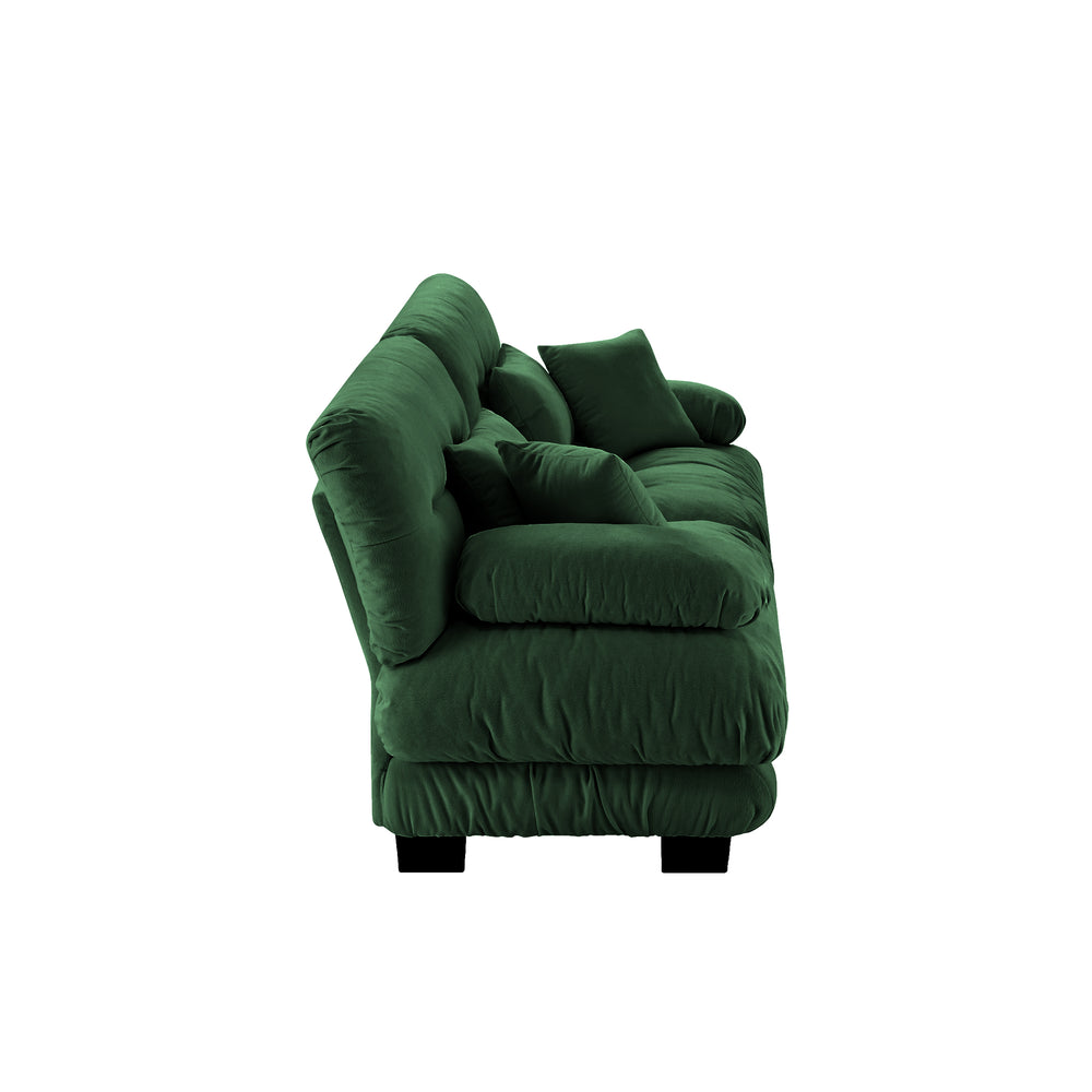 English Elm Cloud Couch 2-Seater Sofa In Soft Green Chenille - Plush Comfort With Lumbar & Throw Pillows Included W714S01088