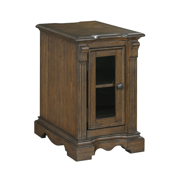 English Elm Classic Chairside Table with Fluted Pilasters, Glass Door, Adjustable Shelf and Built-In Charging Ports Brown 19.5 L x 26 W x 30 H B011P387120