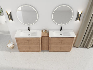 English Elm 92'' Freestanding Double Sink Bathroom Vanity Oak Melamine Soft Close Storage Set W999S00517