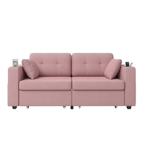English Elm Sofas for Living Room Chenille Three Seat Couch with Usb Charging Storage and Cup Holder Pink W395S00147