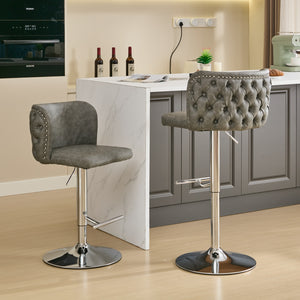 English Elm A&A Modern Swivel Barstools Set Of 2, Adjustable Height With Chrome Base, Ergonomic Gray Pu Leather W1143P193493