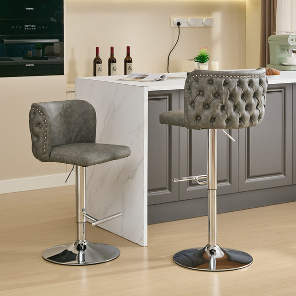 English Elm A&A Modern Swivel Barstools Set Of 2, Adjustable Height With Chrome Base, Ergonomic Gray Pu Leather W1143P193493