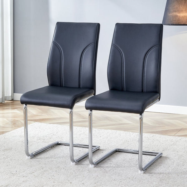 English Elm 2 High Back Pu Leather Dining Chairs with Tailored Stitching for Modern Home Seating W1151P203806