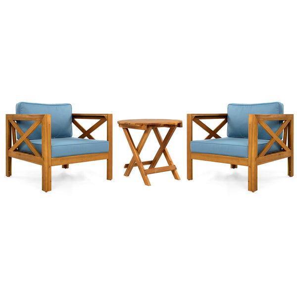 English Elm Christopher Knight Home® - Patio Conversation Set - Stylish Acacia Wood Chairs With Cushions & Foldable Side Table For Outdoors N770P264304T_N770P261552T