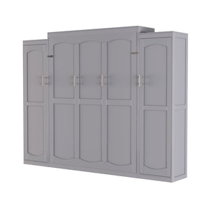 English Elm Full Full Size Murphy Bed with Two Wardrobes and Foldable Platform, Space-Saving Modern Guest Solution Gray 84.9 L x 12 W x 7 H N733S235596E