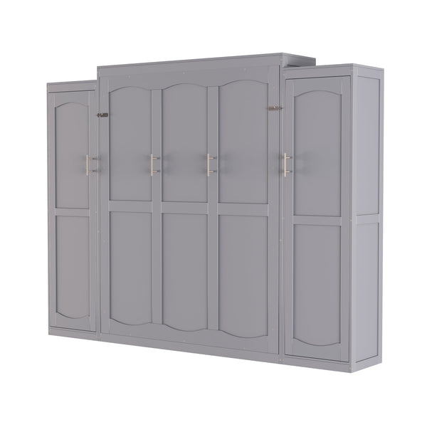English Elm Full Full Size Murphy Bed with Two Wardrobes and Foldable Platform, Space-Saving Modern Guest Solution Gray 84.9 L x 12 W x 7 H N733S235596E