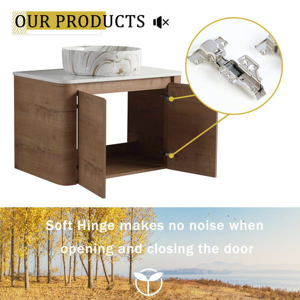 English Elm 30'' Wall-Mounted Bathroom Vanity With Ceramic Sink, Soft-Close Doors & Stylish Space-Saving Design W999S00389