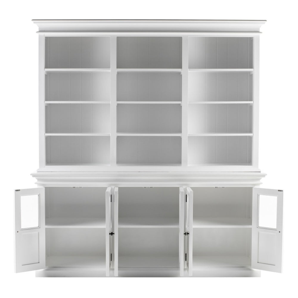 HomeRoots 87" Antiqued White Solid Mahogany Pantry Cabinet - Vintage Charm with Ample Storage Space & Durability 523187