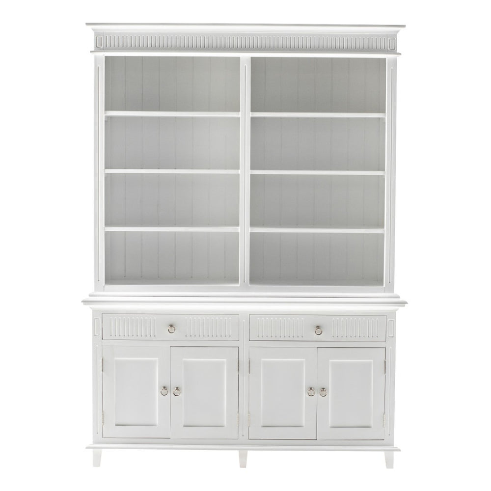 HomeRoots 87" Antiqued White Solid Wood Utility Cabinet with Adjustable Shelves for Stylish Home Organization 523189