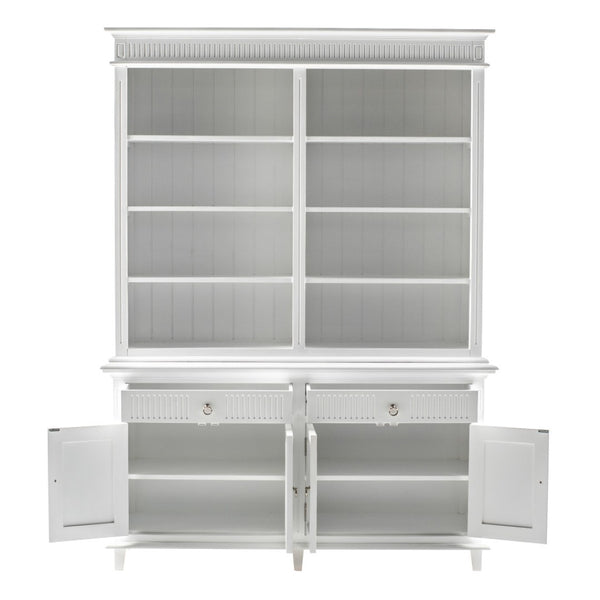 HomeRoots 87" Antiqued White Solid Wood Utility Cabinet with Adjustable Shelves for Stylish Home Organization 523189