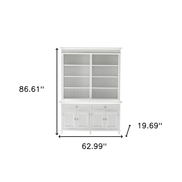 HomeRoots 87" Antiqued White Solid Wood Utility Cabinet with Adjustable Shelves for Stylish Home Organization 523189