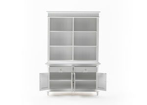 HomeRoots 87" Antiqued White Pantry Cabinet - Stylish Shaker Design with 4 Doors & 2 Drawers for Organized Storage 523191