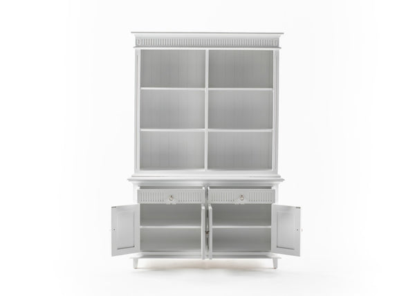 HomeRoots 87" Antiqued White Pantry Cabinet - Stylish Shaker Design with 4 Doors & 2 Drawers for Organized Storage 523191