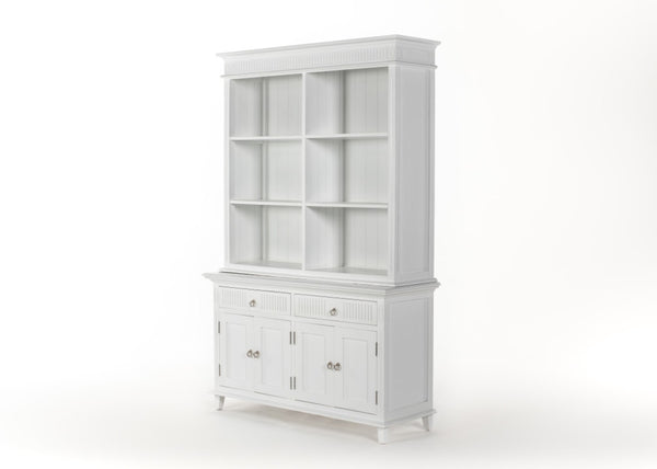 HomeRoots 87" Antiqued White Pantry Cabinet - Stylish Shaker Design with 4 Doors & 2 Drawers for Organized Storage 523191