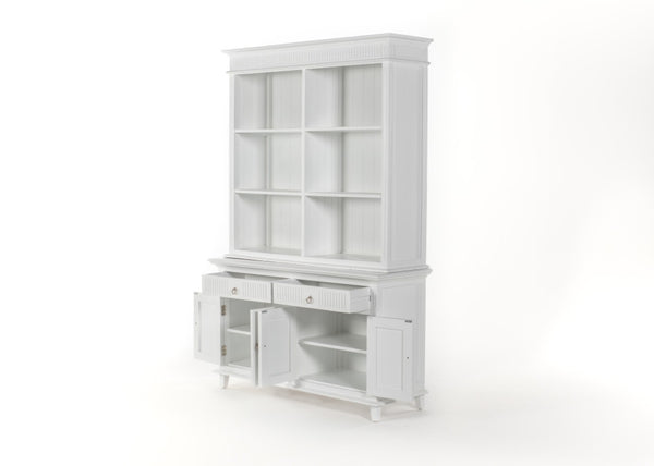 HomeRoots 87" Antiqued White Pantry Cabinet - Stylish Shaker Design with 4 Doors & 2 Drawers for Organized Storage 523191