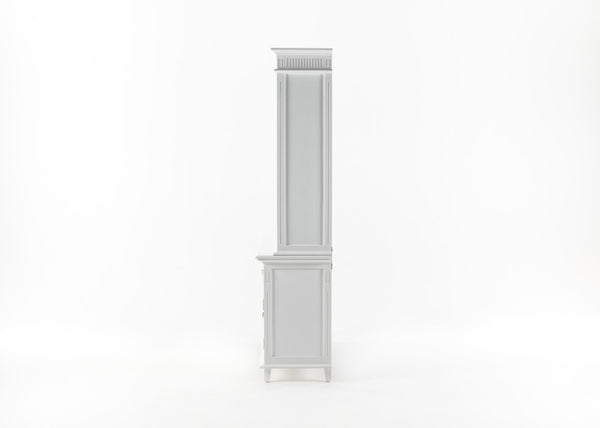 HomeRoots 87" Antiqued White Pantry Cabinet - Stylish Shaker Design with 4 Doors & 2 Drawers for Organized Storage 523191