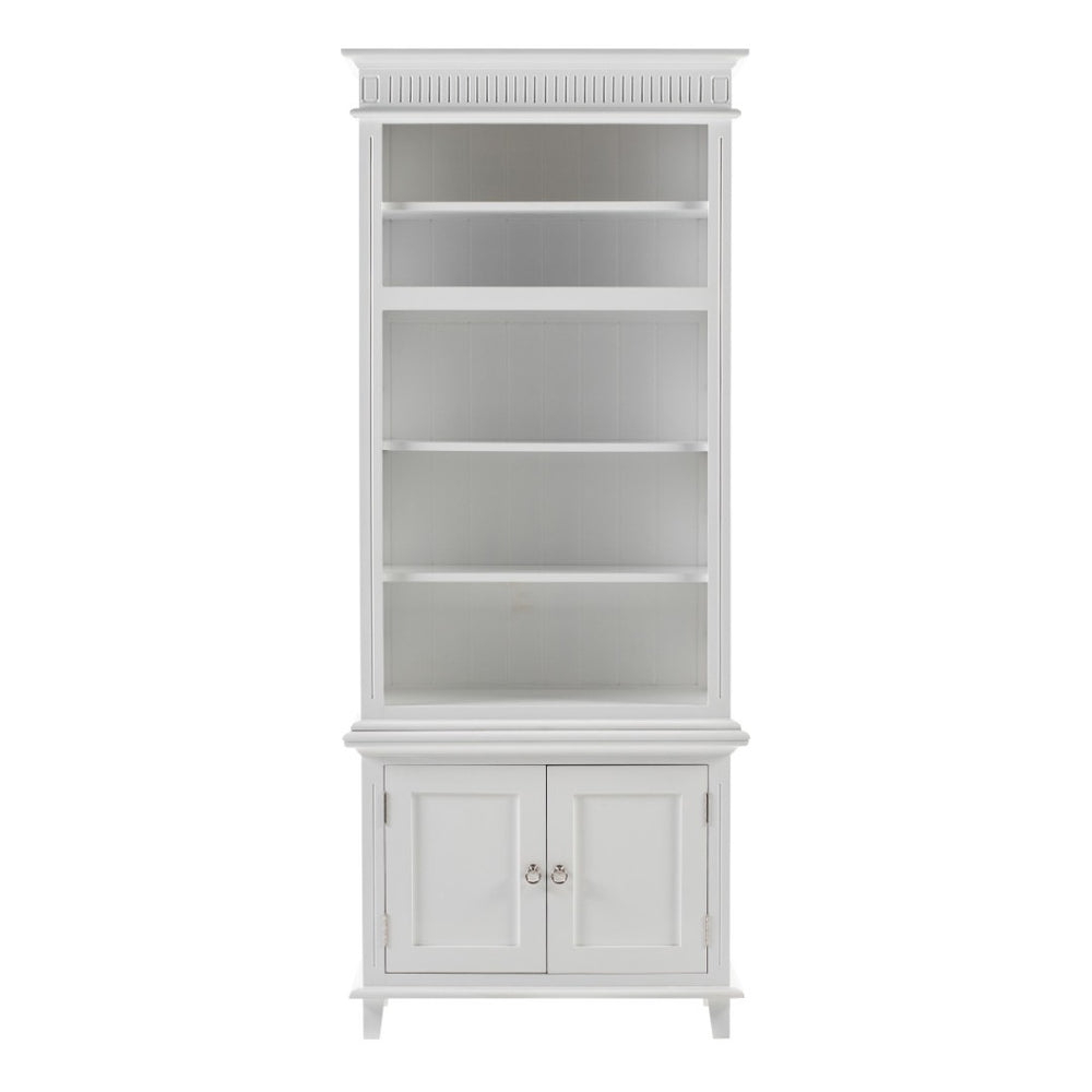 HomeRoots 87" Antiqued White Solid Wood Seven-Door Utility Cabinet for Stylish, Space-Saving Storage Solutions 523192