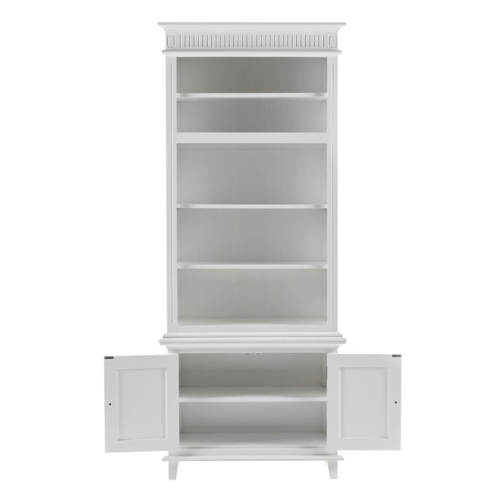 HomeRoots 87" Antiqued White Solid Wood Seven-Door Utility Cabinet for Stylish, Space-Saving Storage Solutions 523192