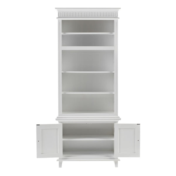 HomeRoots 87" Antiqued White Solid Wood Seven-Door Utility Cabinet for Stylish, Space-Saving Storage Solutions 523192