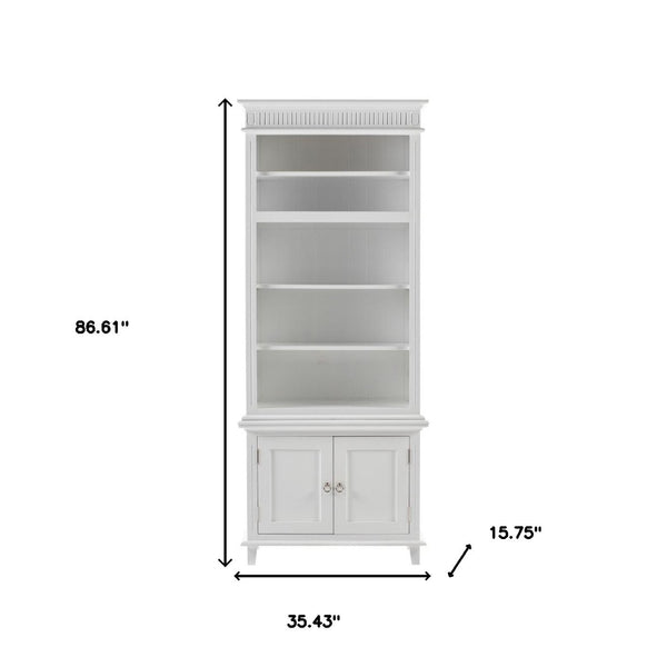 HomeRoots 87" Antiqued White Solid Wood Seven-Door Utility Cabinet for Stylish, Space-Saving Storage Solutions 523192